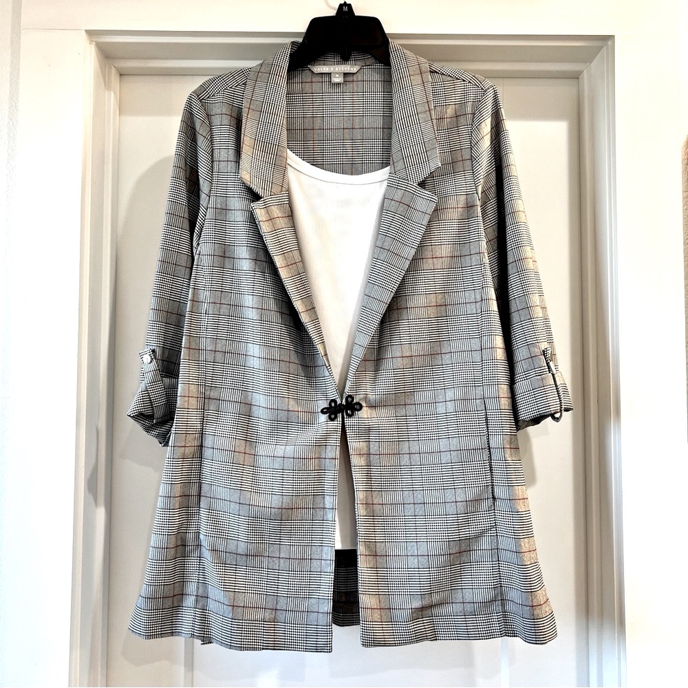 Vintage Valerie Stevens Grey Plaid Button Up Long Sleeve Blazer Size Medium